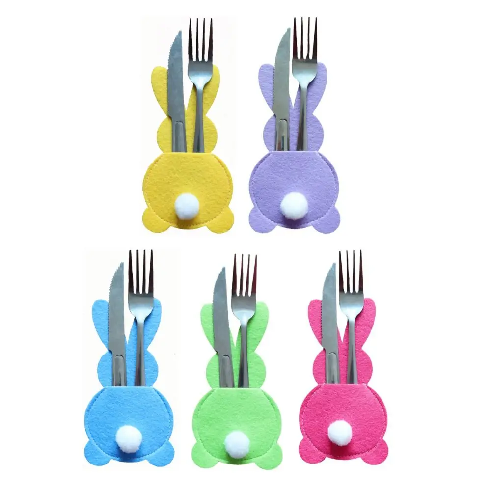 4PcsCutleryPocketEasterRabbitCutleryBagEasterRabbitParty
