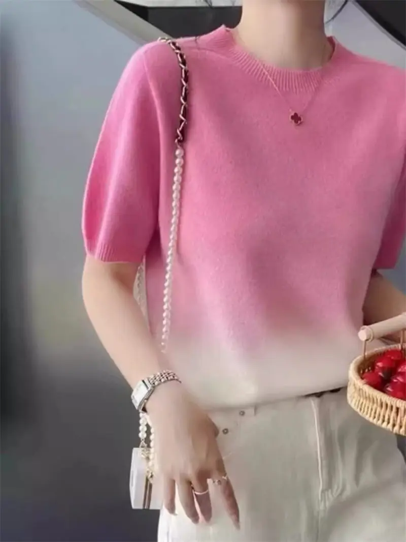 

Женская летняя футболка с коротким рукавом, с круглым вырезом