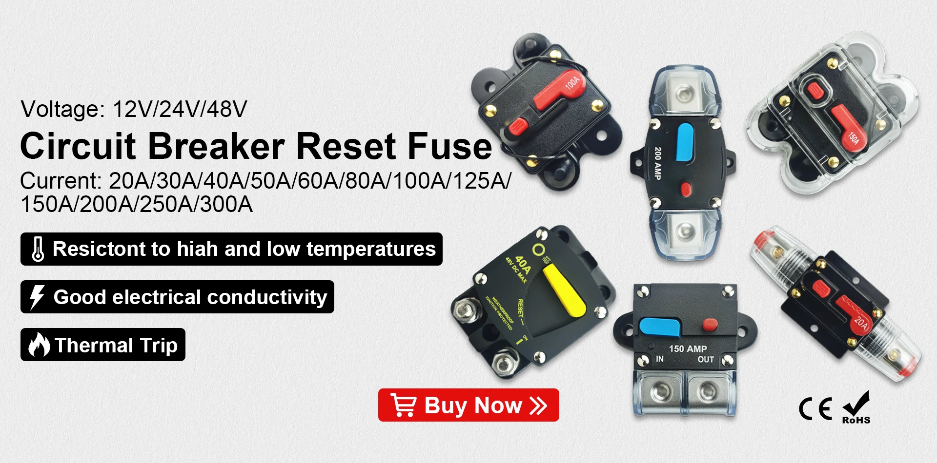 Description Picture 3 of item60A 80A 100A 150A 12V 24V 20A 30A Auto Car Bike Stereo Audio Solar Energy Circuit Breaker Reset Fuse Inverter Home Solar Use