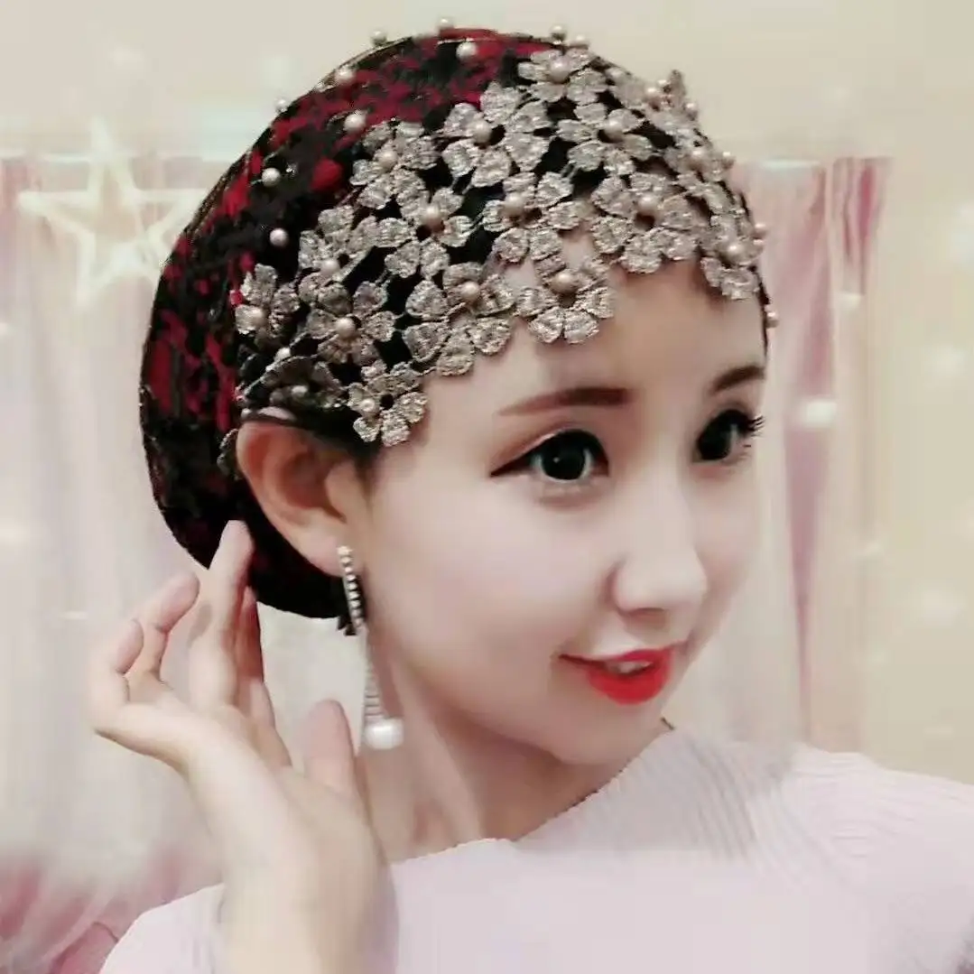Fashion Headwear Turban Summer Lace Beaded Head Wraps Caps for Women Muslim Hijab Inner Hat Female Hair Care Headscarf Bonnets 4