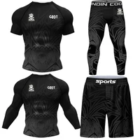 Skull Jiu jitsu Rush Guard MMA Compression T-Shirt+Leggings Sets Bjj Gi Boxing Rashguard Men's Grappling Kickboxing Jerseys 1