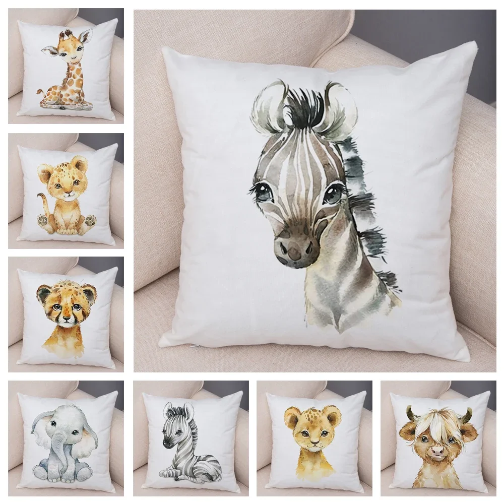 WatercolorCuteAnimalCushionCoverSofaHomeDecorZebraGiraffeHippoMonkeyLionFox-AliExpress15