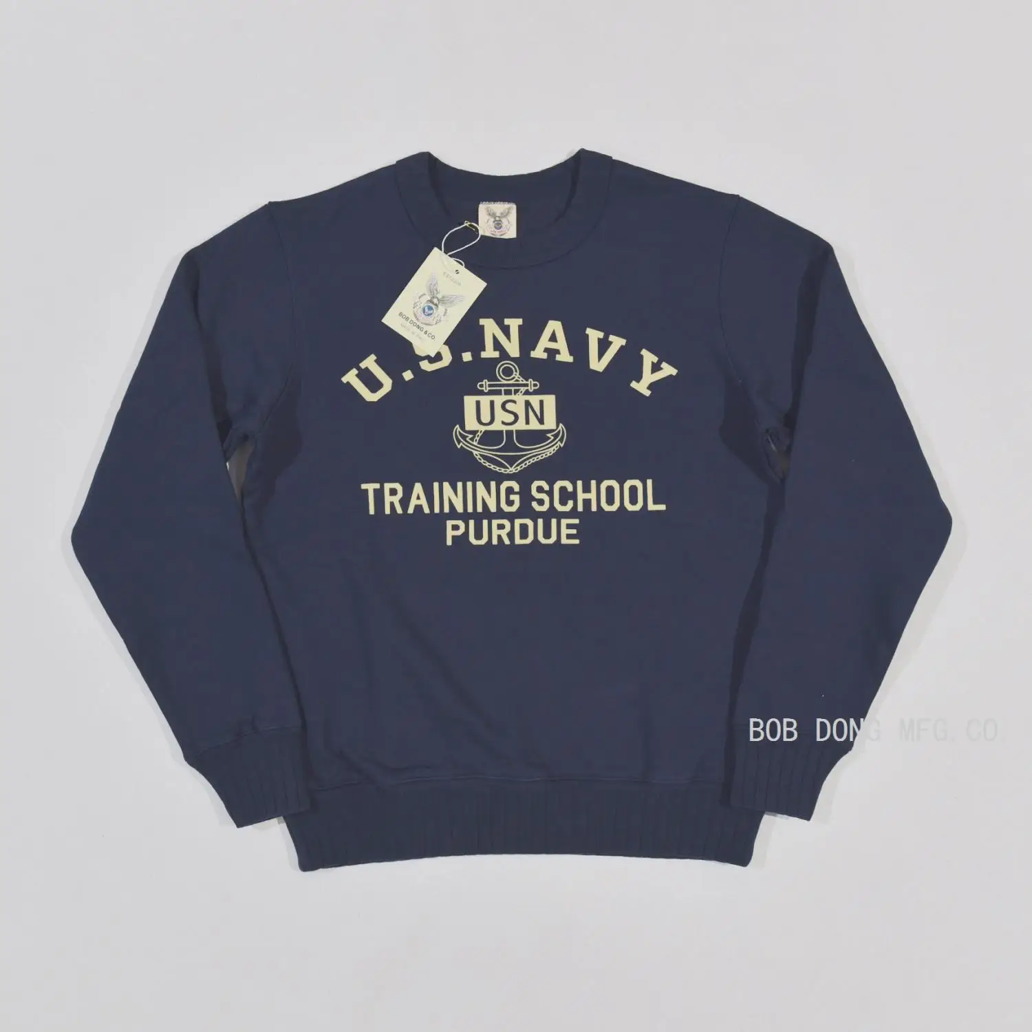 

BOB DONG US Navy Purdue Print Pullover Military Style Crew Neck Men Sweatshirts