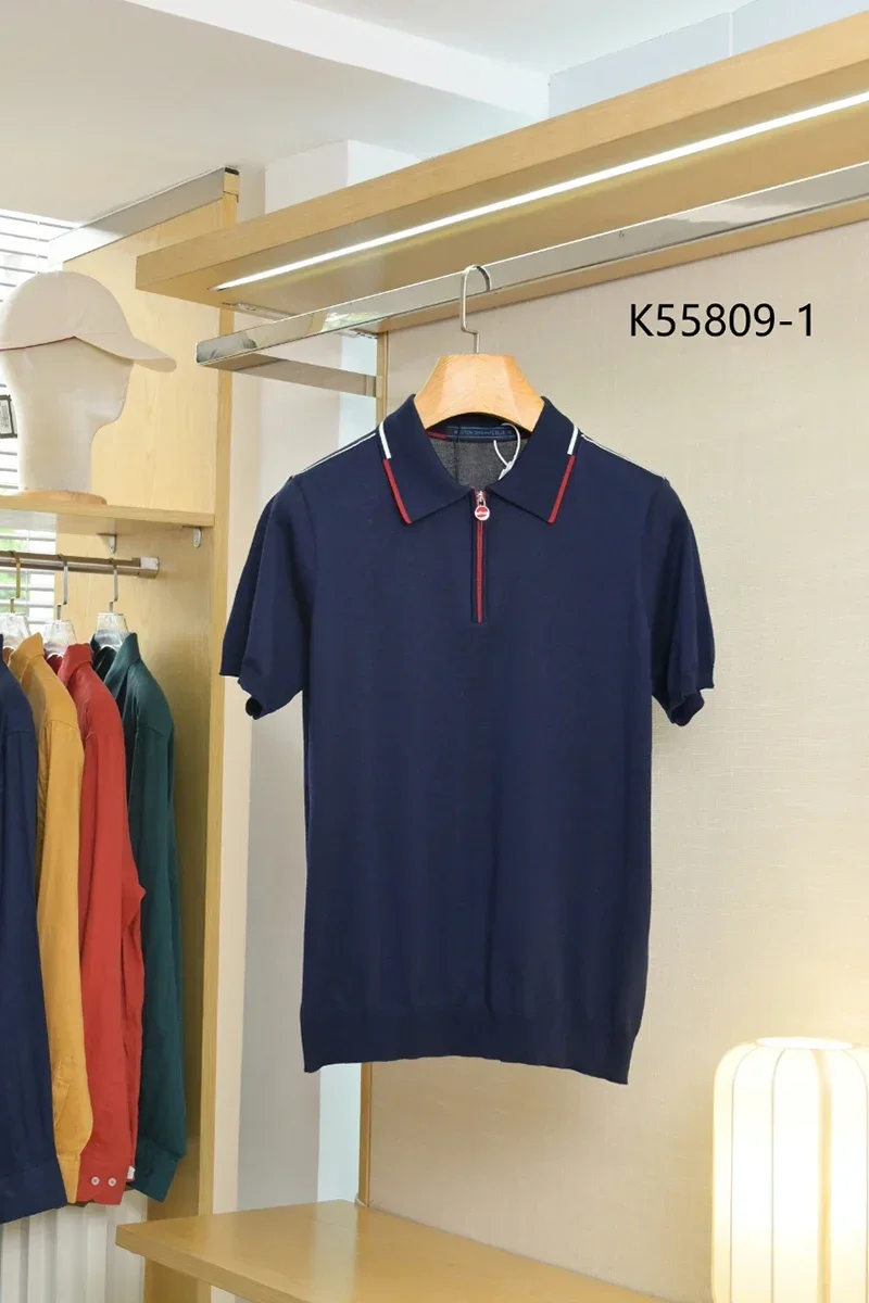 OECHSLI polo in seta da uomo 2025 New Fashion ricamo elastico manica corta cerniera sottile qualità taglia grande M-4XL - immagine 5