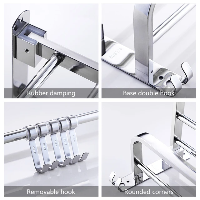 Fürdőszoba Polc Rozsdamentes Acél Összecsukható Törülköző Csiszolt Törülközőtartó Tároló Horog Szervezővel - Image 5