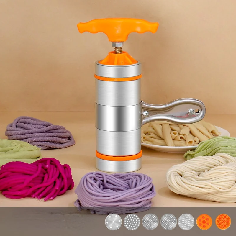 

Stainless Steel Pasta Noodle Maker Hand Press Spaghetti Kitchen Machine 5/7 Mold Garlic Presser