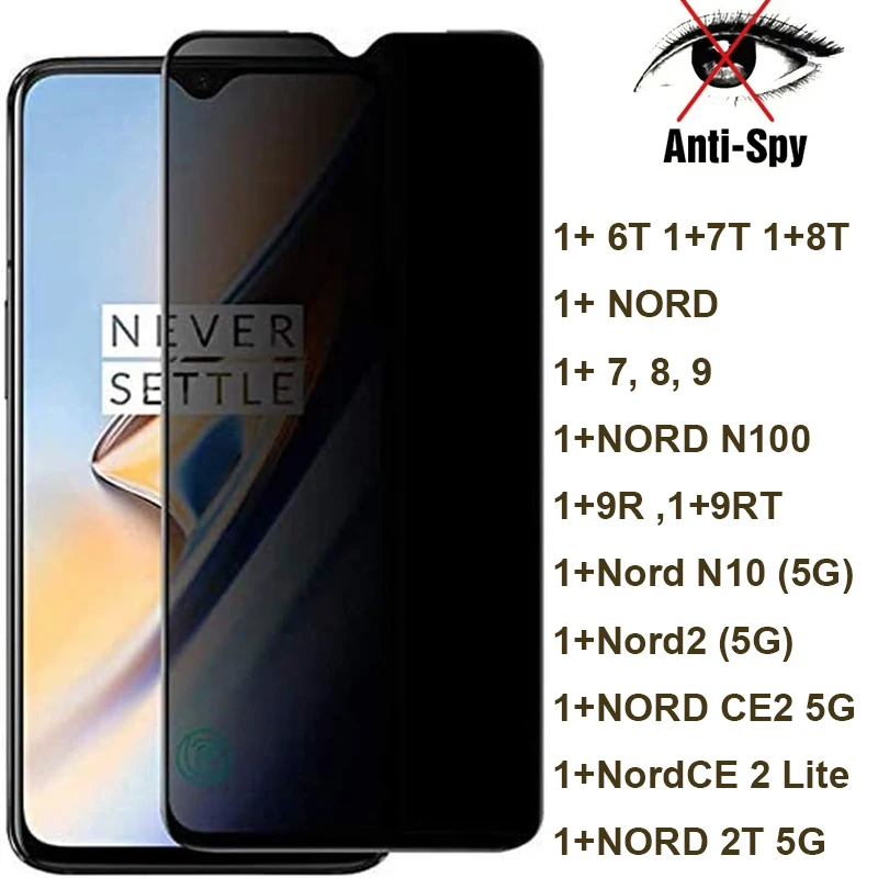 Anti Spy Glass Screen Protector For Oneplus 9 8 7 6T 7T 8T 10T Nord CE 2 N10 N100 5G Privacy Glass for Oneplus