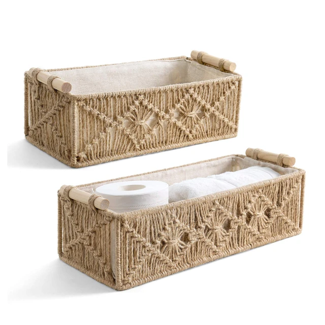 Wicker Baskets with Liner for Storage, 2 Pack Decorative Woven Storage  Baskets for Organizing, Toilet Paper Basket Storage, Bathroom Storage Bins