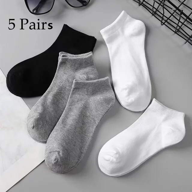 5pairs Mens Socks Boat Black Business Solid Color Breathable Comfortable High Quality Ankle 1