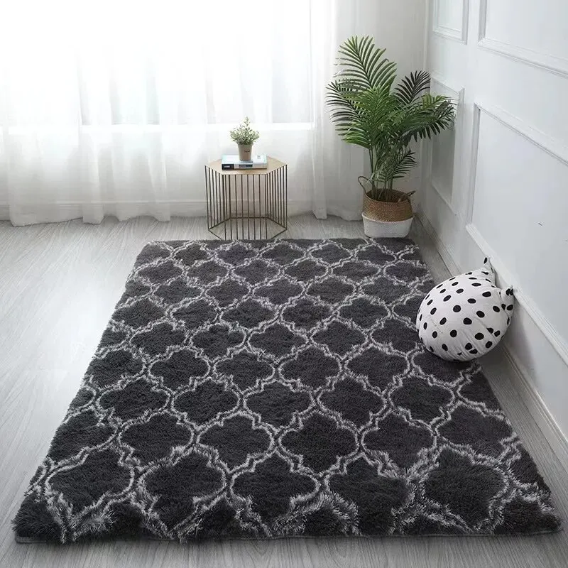 Floor Mat Long Hair Tie-Dyed Silk Carpet Home Living Room Bedroom Full Bed Side Bay Window Carpet Floor Mat Door Mat Absorbent Foot