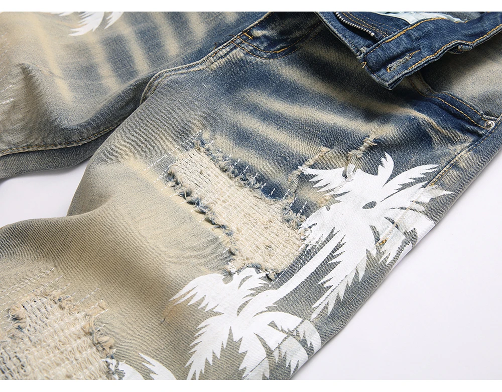 Close-up of distressed ripped detail on SOKOTOO denim jeans