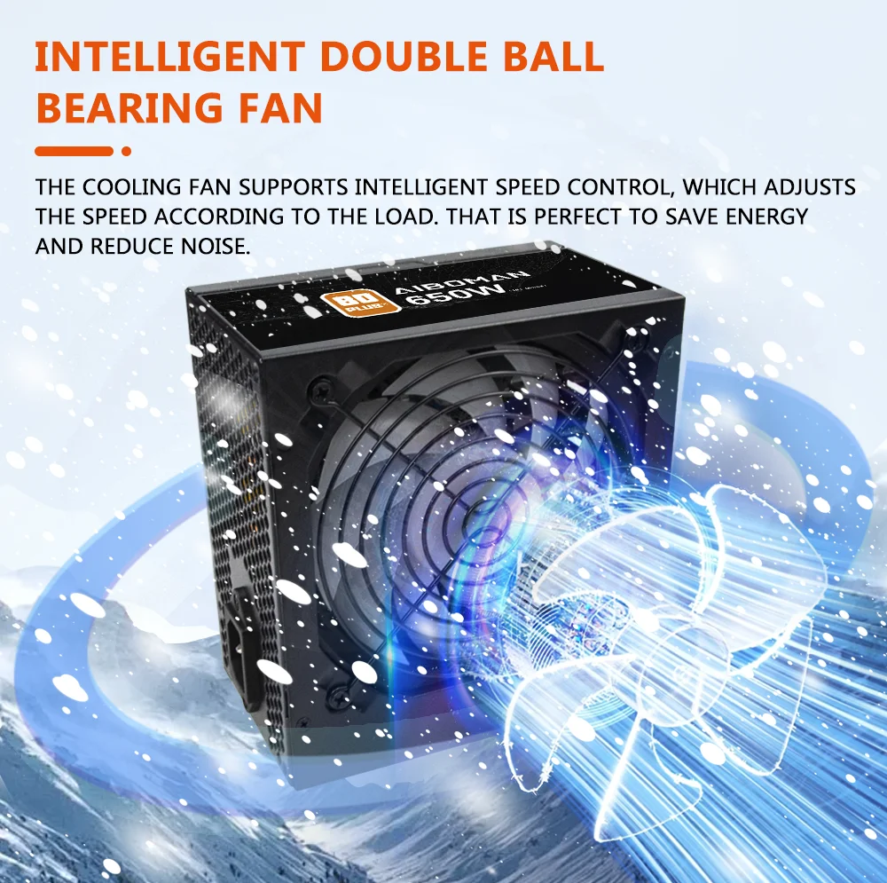 AIBOMAN 파워 서플라이 650W 80PLUS 80+ 브론즈 PSU 650W 게이밍 650와트 80+ 브론즈 블랙