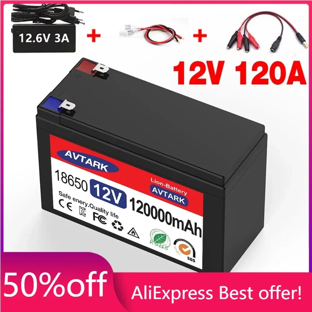 

New 12V 45Ah 50Ah 100Ah 120Ah lithium Battery Pack Lithium Iron Phosphate Batteries Built-in BMS For Solar Boat+12.6V Charger