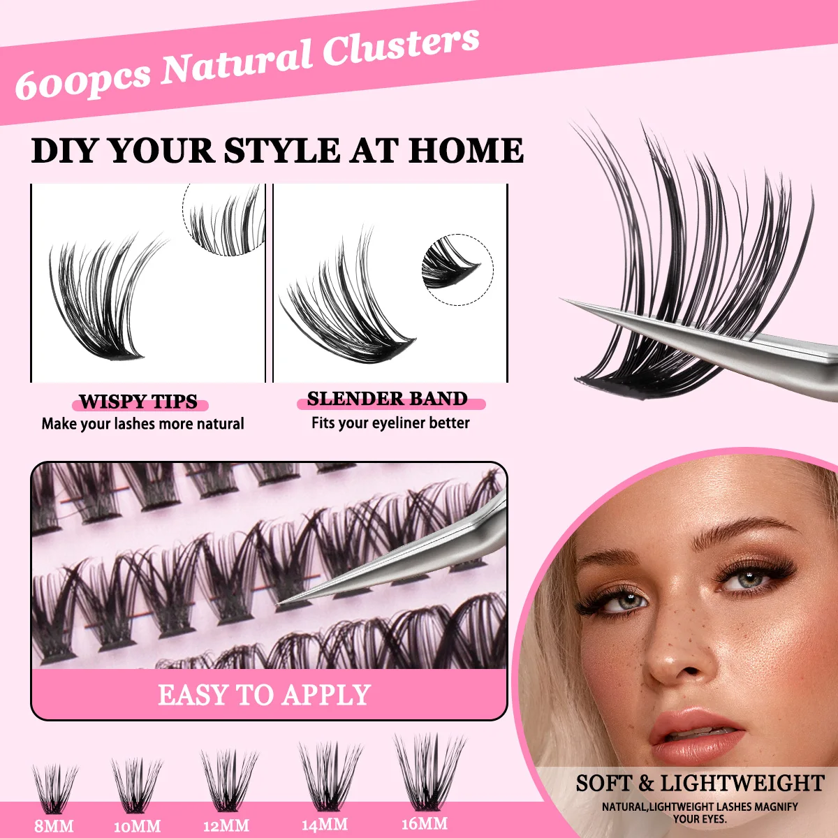 False Eyelashes Set with Lash Glue Adhesive for Natural Style