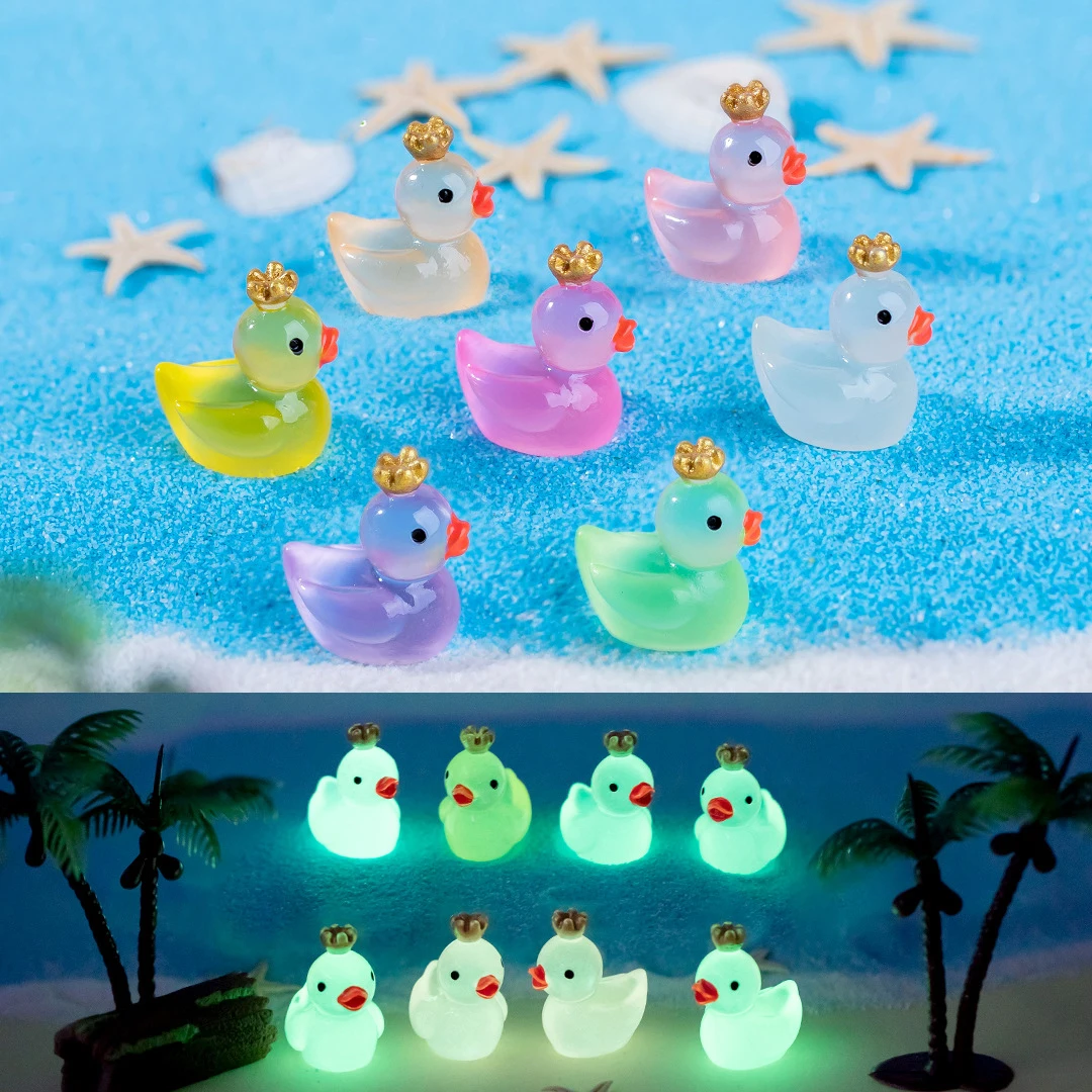 5Pcs Mini Cute Glow-in-the-dark Colorful Crown Duckling Moss Micro Landscape Ornament DIY Desktop Ornaments Resin Crafts