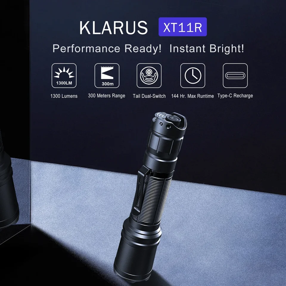 Klarus-強力なLED懐中電灯,トーチ,タイプc,充電式ランプ,釣り