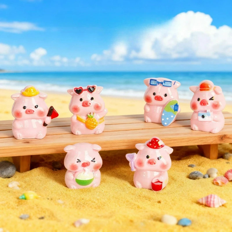 Charming Pink Pig Resin Figurines - Kawaii Miniature Home & Garden Decor Ornaments