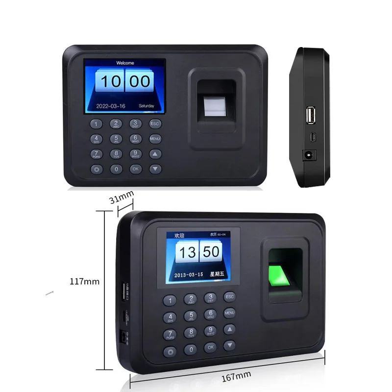 Office Fingerprint Attendance Machine Password Punch-in Apparatus English Spanish Portuguese Language Electronic Sign-in Device