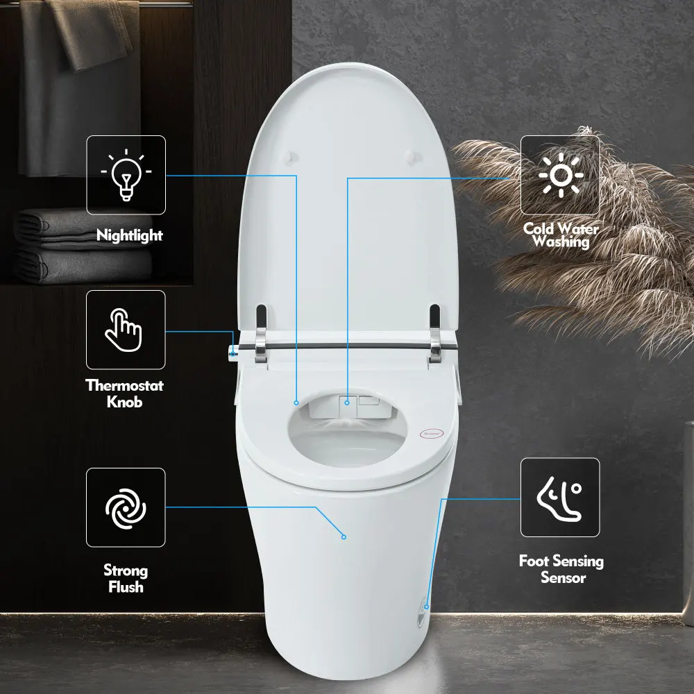 Smart Toilet Bidet Combo with Self-Cleaning Nozzle,Upmarket Compact Dual Flush Toilet 1/1.28 GPF,Tank less toilet with Foot 5