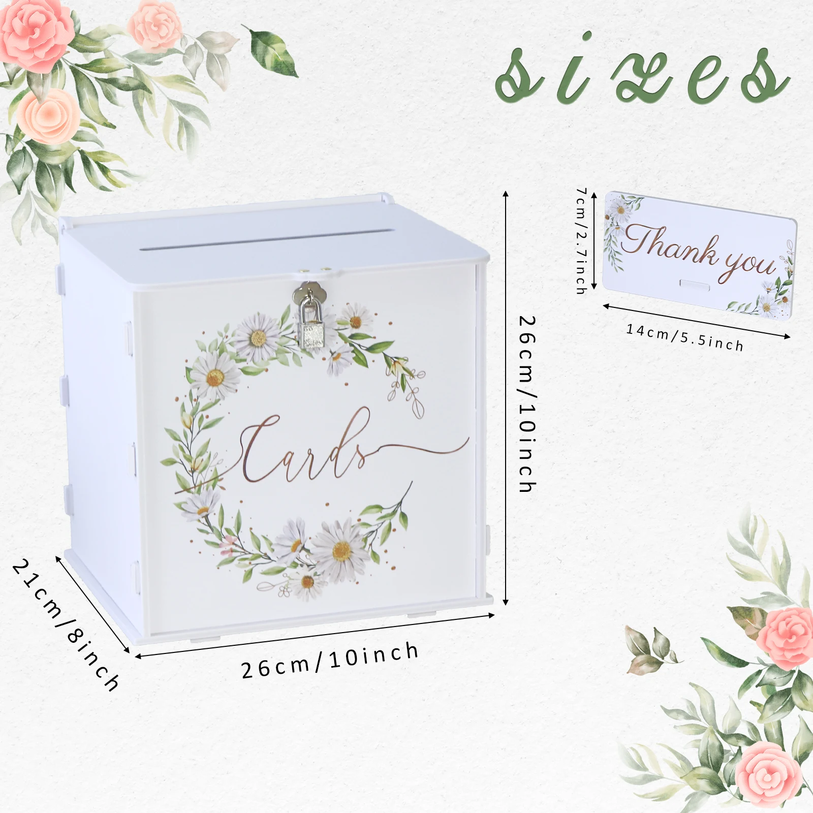 PVC Card Box Wedding Gift Box with Lock for Wedding Reception Daisy Envelope Money Card for Baby Shower Party Supply wooden gift card boxes wedding place cards flower bouquet card holders