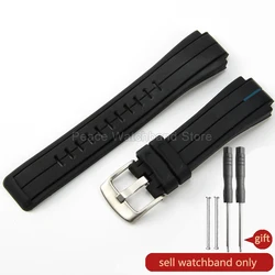 Colorfast Smooth - Textured Silicone Watchband with Convex Interface - 16x24mm (Black Blue - Steel)