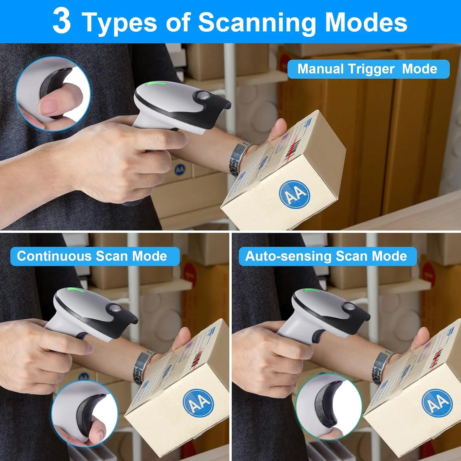 JRHC Wireless Barcode Scanner 1D Laser Handheld Bar Code Reader with Stand 2.4G Wireless USB Wired Connection Plug and Play