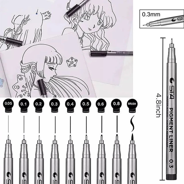 Bview Art 9pcs Black Micro-Pen Fineliner Ink Pens - Precision Multiliner  Pens Micro Fine Point Drawing Pens for Sketching, Anime - AliExpress