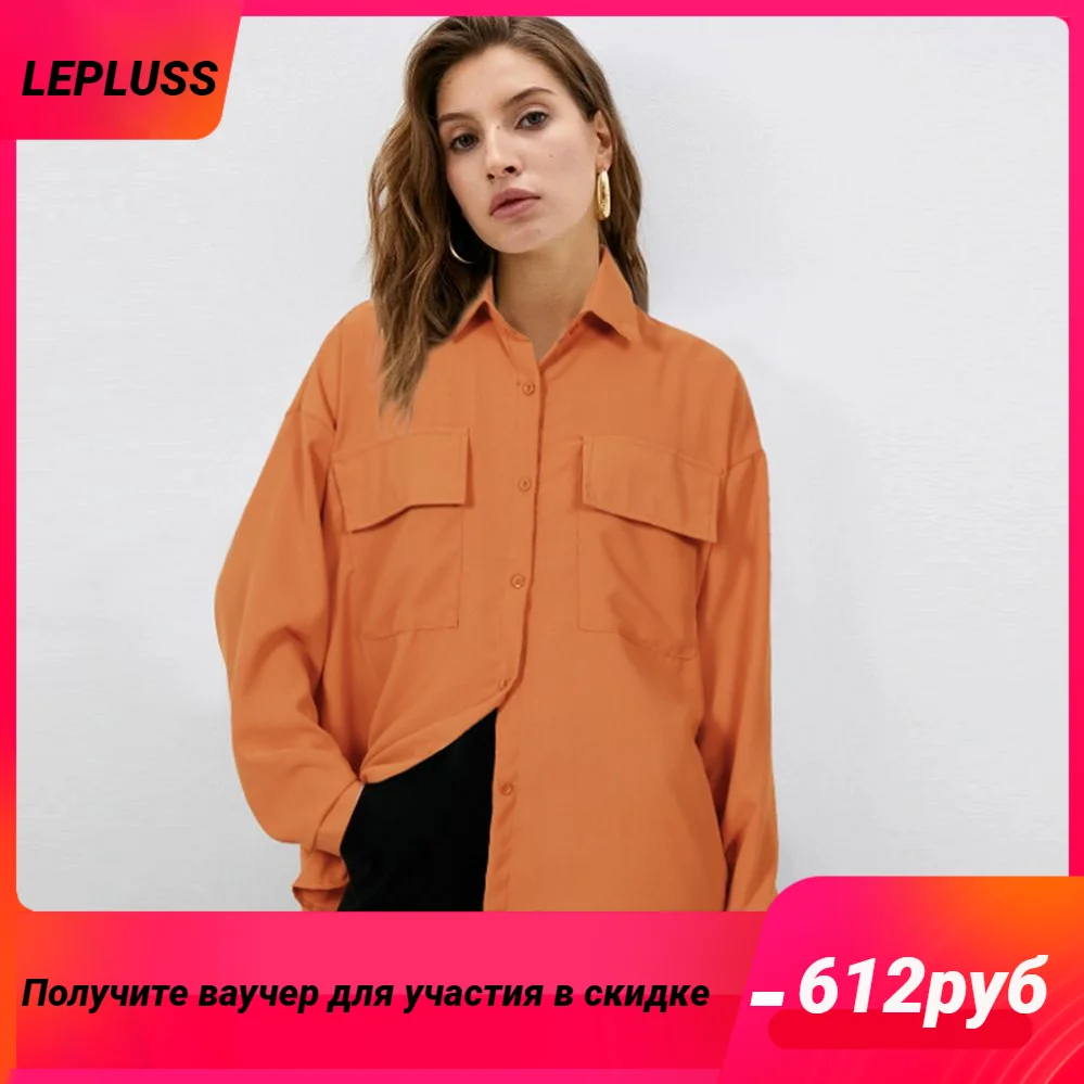 

LEPLUSS Spring and summer new vintage long sleeve shirt women's versatile loose top orange button shirt