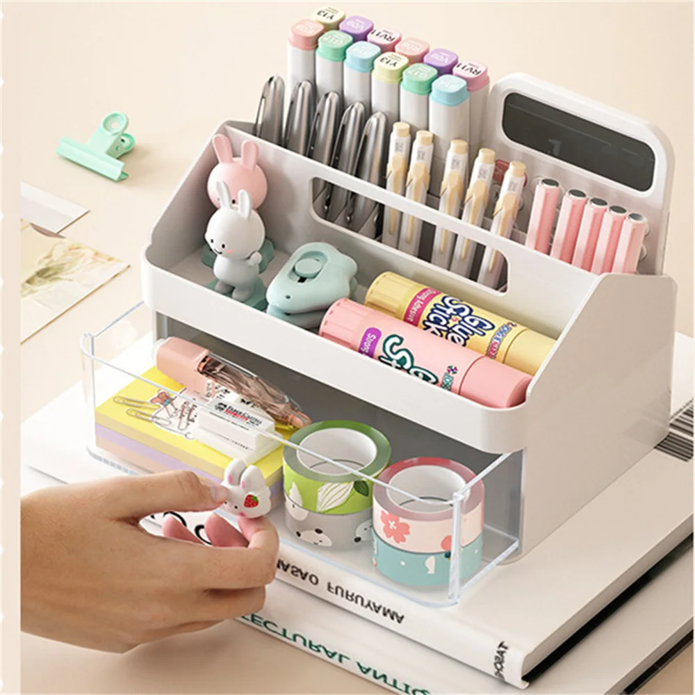 Desktop Storage Box Organizer Drawer Type Transparent Plastic Desk Stationery Hand Account Storage Rack Desk Simple Pen Holder drawer type table storage box transparent sundries box stationery files storage box