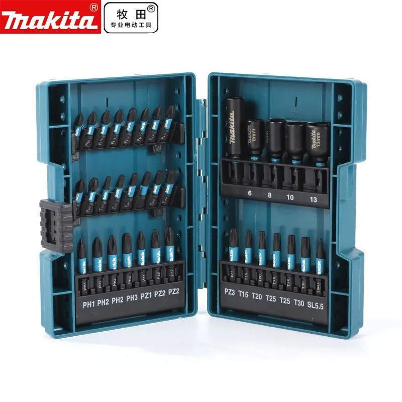 

Makita E-06638 35Pcs Impact Screwdriver Bits Set Screw Household Electric Hexagon Screwdriver Head Sleeve Black Batch Head Set