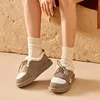BEAUTODAY Furry Flats Women Cow Suede Round Toe Solid Color Hook & Loop Lace-Up 2023 Winter Ladies Warm Shoes Handmade 27843 4