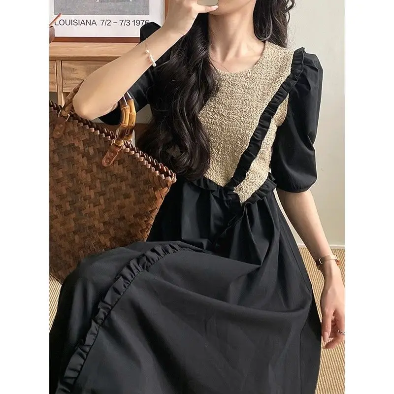 

Summer New Women's Dress Loose Commuter Casual Splice Retro Oversize Dress
