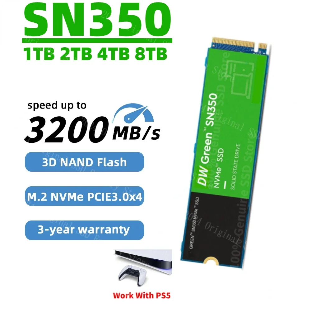 

NEW SATA Original NVME M.2 SN350 SSD 1TB 2TB 4TB 8TB 2280 PCIe Gen 5.0 Hard Disk Internal Solid State for PlayStation 5 Laptop