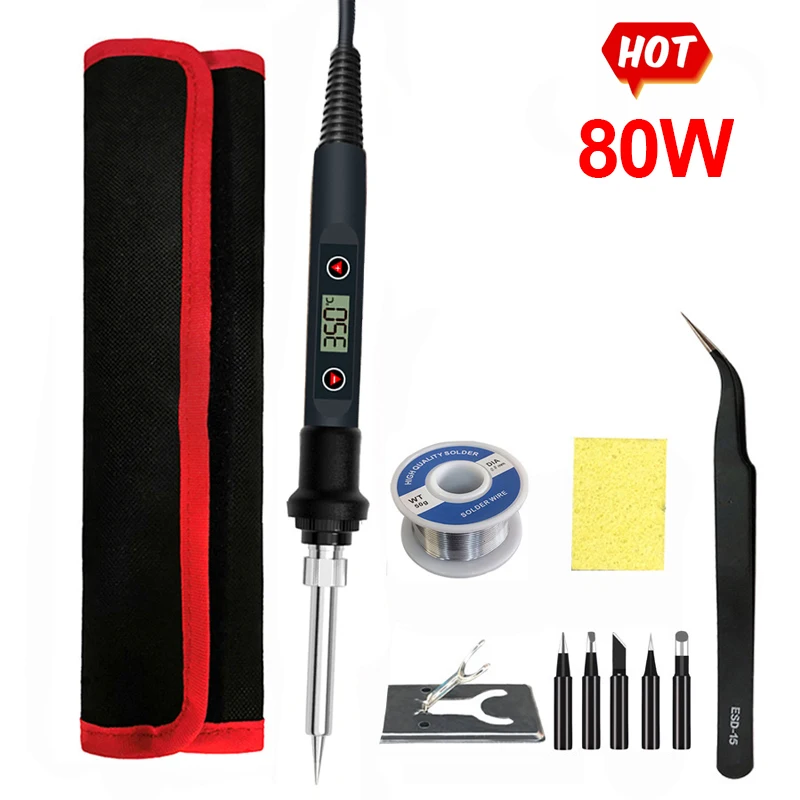 electric solder 80W Digital Electric Soldering Iron Set Kit 220V 110V Temperature Adjustable Welding Equipment Soldering Tips Rework Repair Tool best soldering station Welding Equipment