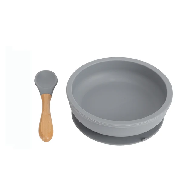 New Colors Feeding Set Food Grade Silicone Bibs Baby Plate Non-silp Suction Bowl Kids Tableware Waterproof Bib BPA Free Spoon Deep Grey