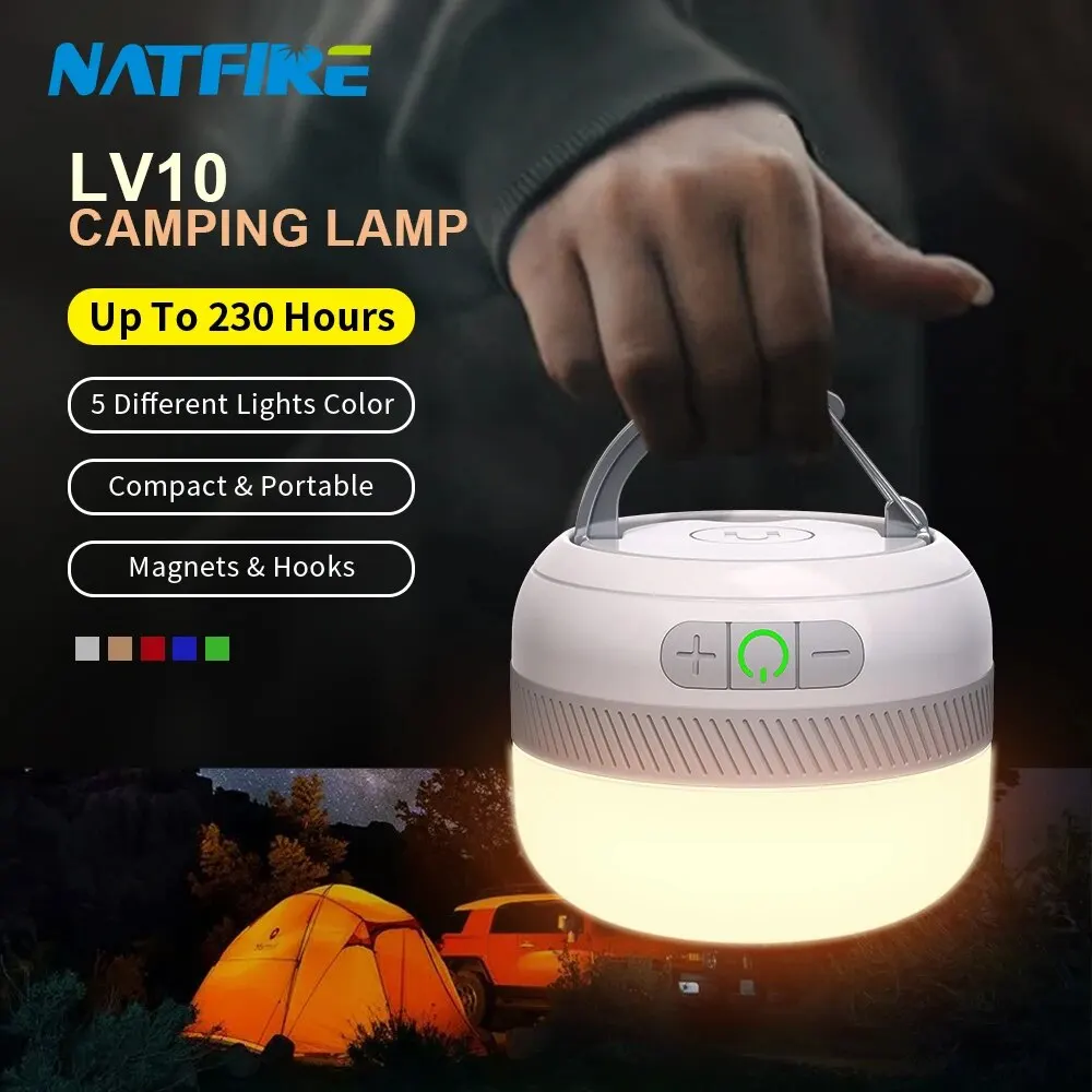 NATFIRE LV10 kemping lehký USB C dobíjecí 230 hodin s 5 barvivo baterka pro outdoorové stan lampa bezodkladnost lanterna