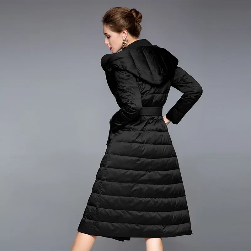 Korean version thickened down jacket women's 2023 new mid length slim fitting white duck down women's down jacket