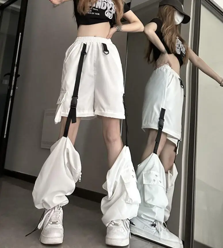 

Women's Detachable Pants Loose Ankle-tied Trousers Punk Style High Waisted Casual Straight Leg Pants