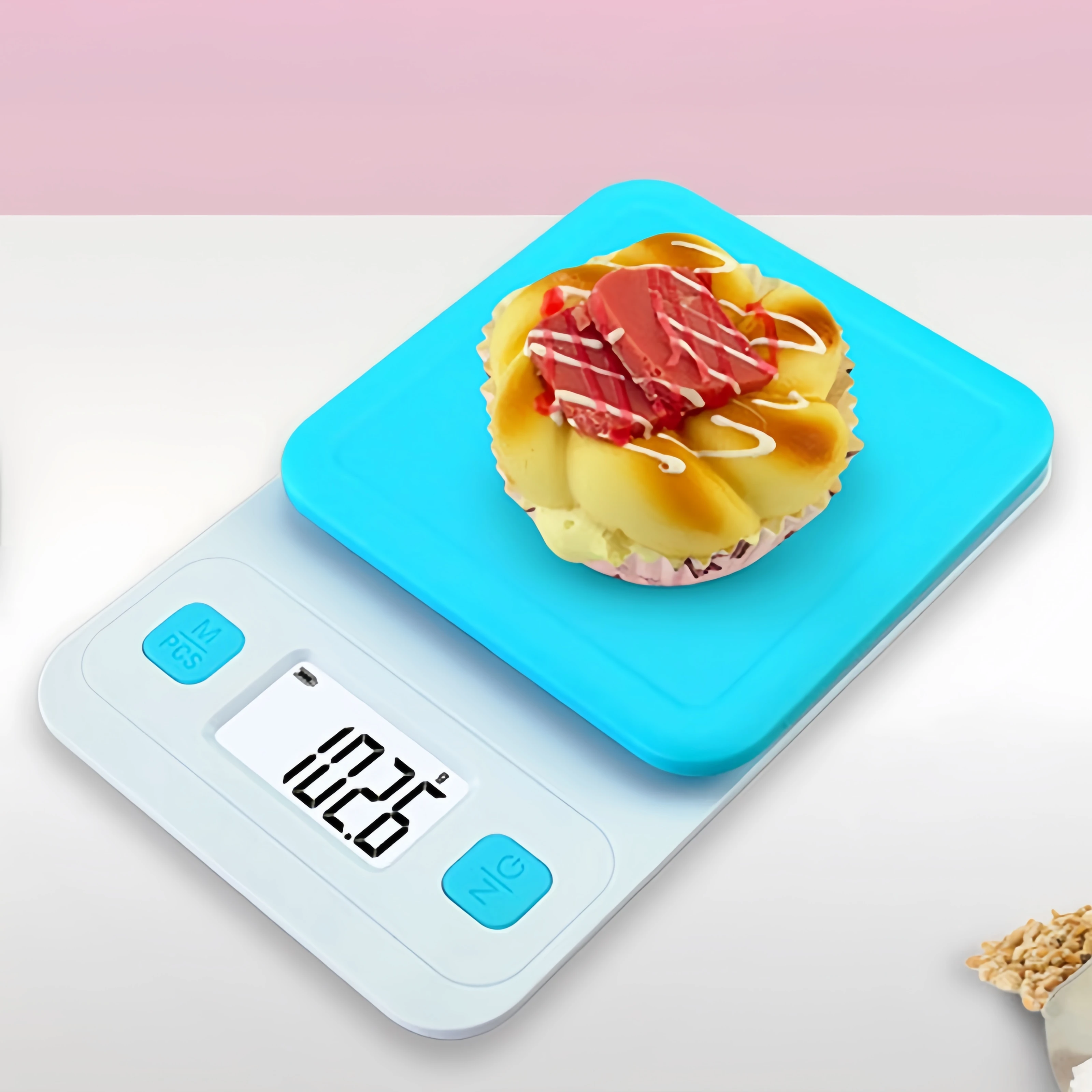 귀여운 스타일 주방 저울, 핑크/블루 옵션, 베이킹, 케이크, 식품 계량, HD 디스플레이 화면용 휴대용 가정용 식품 저울
