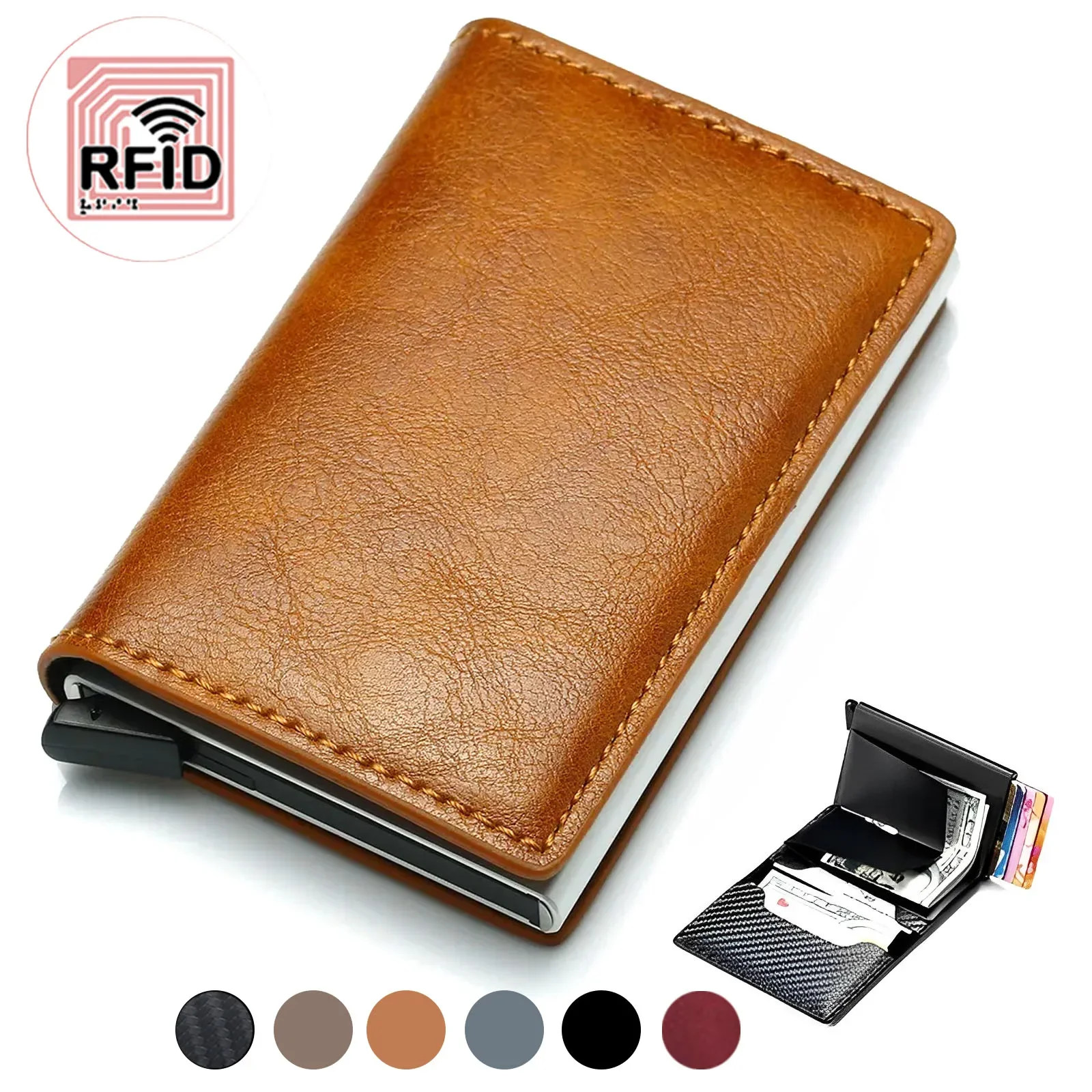 Carbon Fiber Credit Card Holder Wallet for Men RFID Smart Metal Thin Slim Pop Up Minimalist Small Black Purse Metal Case