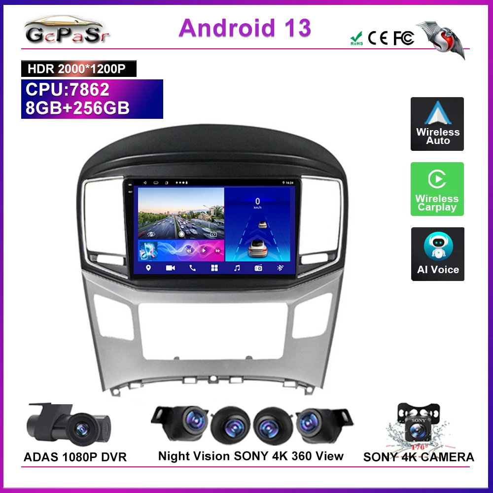 

Andorid 13 Car Multimedia Radio Player Navigation For Hyundai H1 Grand Starex 2007-2015 Auto carplay NO 2Din DVD QLED IPS Screen