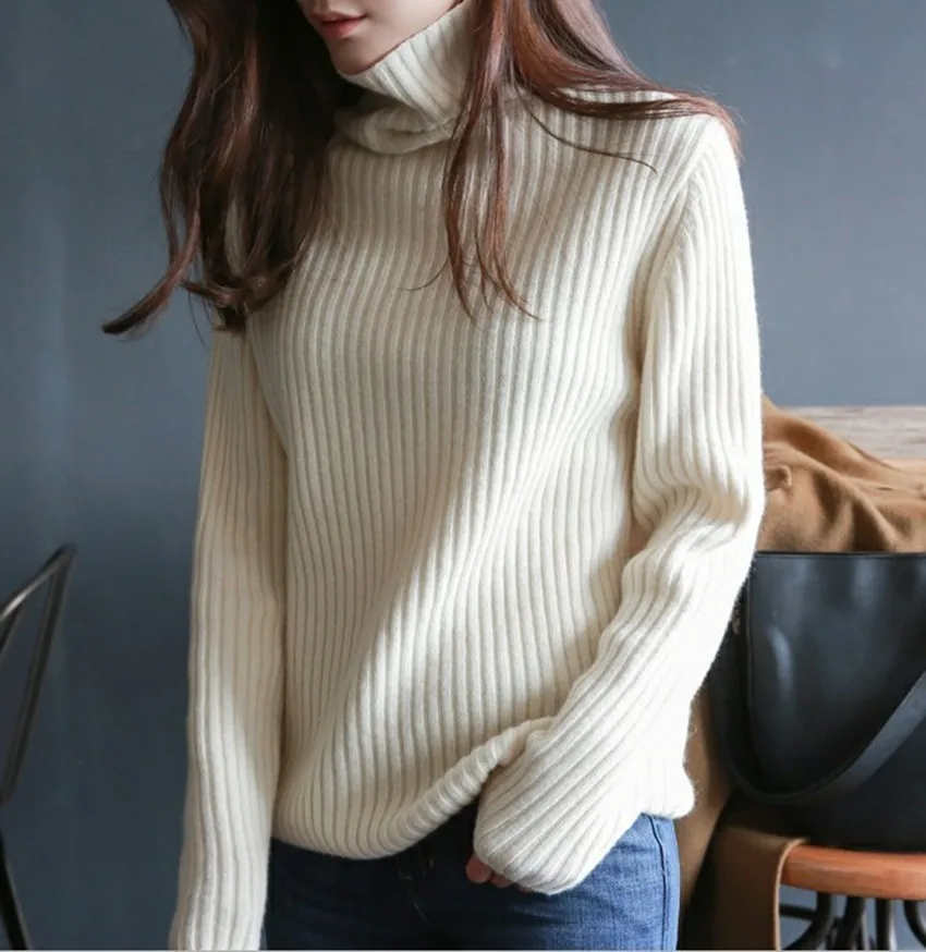 

Fall/Winter 100% cashmere sweater women loose short high neck pit wool bottoming shirt pullover knitted sweater