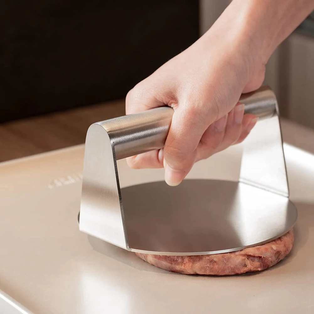 Stainless Steel Burger Press Round Smash Burger Press with Handle for Flat Top Grill Cooking Grill Accessories