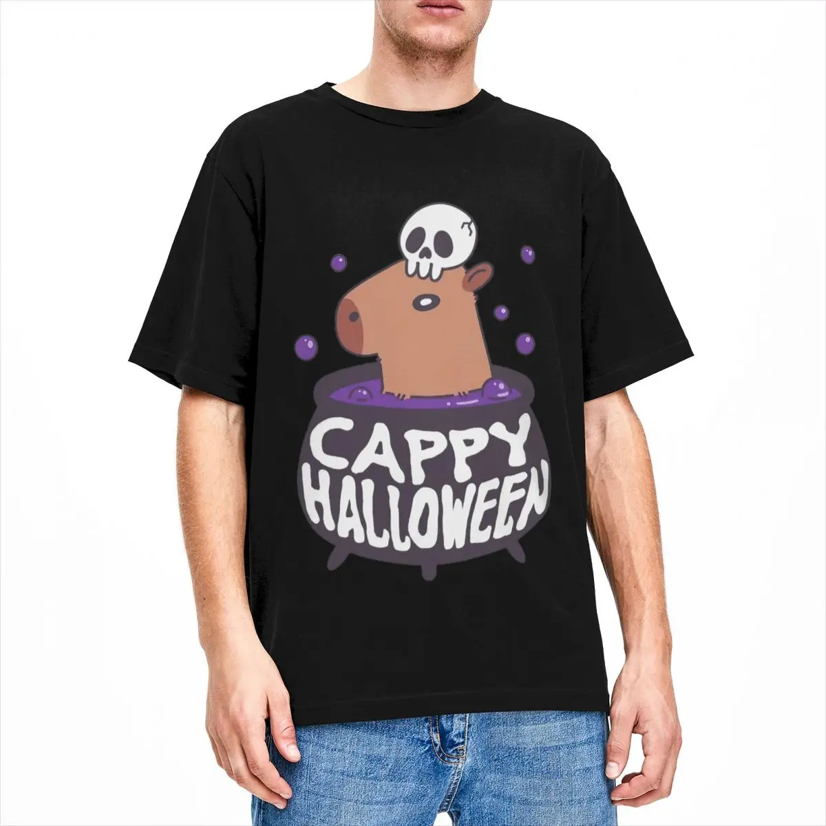 

Cappy, Хэллоуин, капибара Мерч, рубашка для мужчин и женщин, Забавный Череп, животные, модные хлопковые футболки с круглым вырезом и коротким рукавом, женская одежда