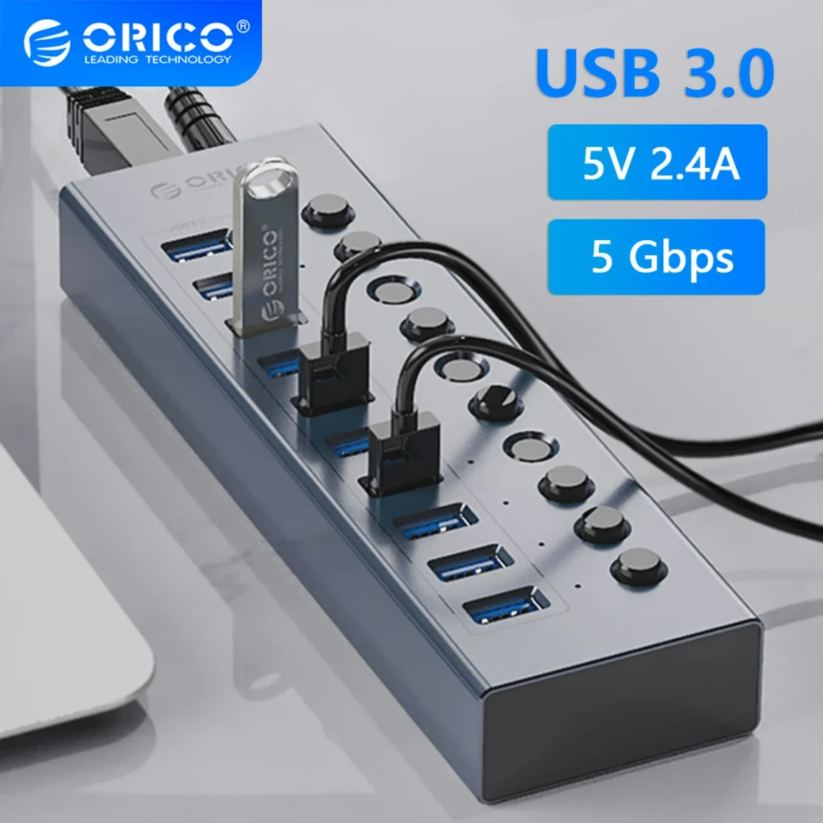 

ORICO Powered USB 3.0 HUB 7/10/13/16 Ports USB Extension with On/Off Switches 12V Power Adapter Support BC1.2 Charging Splitter