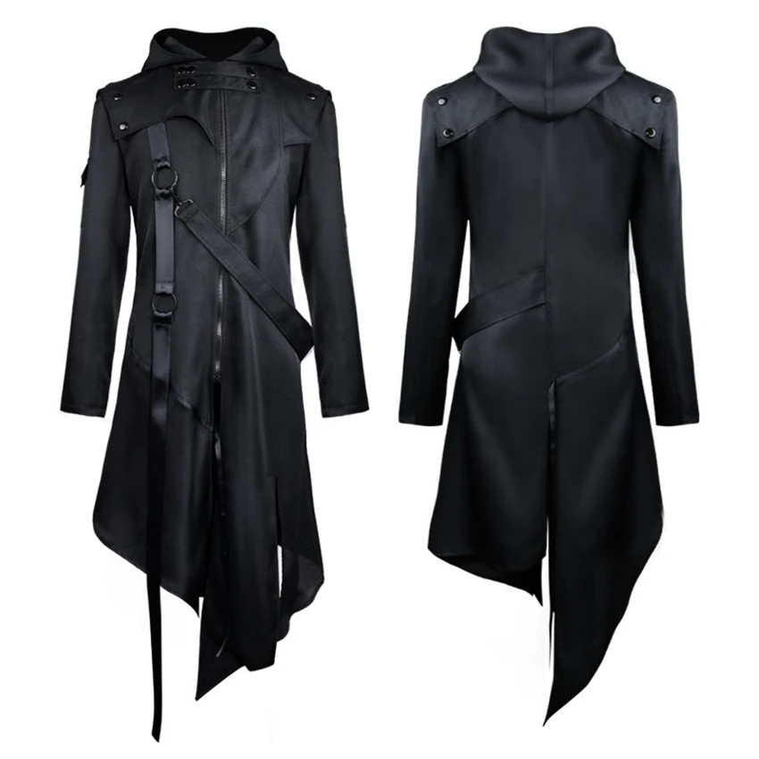 

Cosplay Vintage Gothic Medieval Steampunk Renaissance Man Jacket Hooded Zipper Coat Costume for Men Halloween Carnival Party
