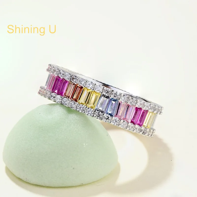 

Shining U S925 Silver Iridescent Gems Ring for Women Platinum Plated Fine Jewelry Gift