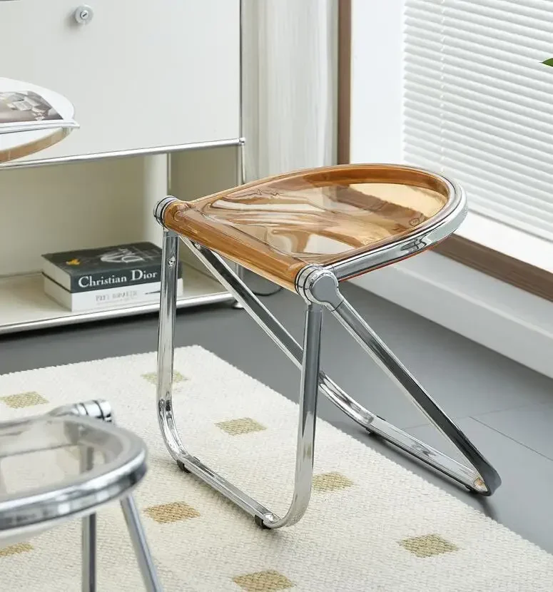 INS Style Acrylic Folding Stool for Living Room, Space Saving Nordic Dining Stool Portable Folding Chair for Makeup, Bathroom an
