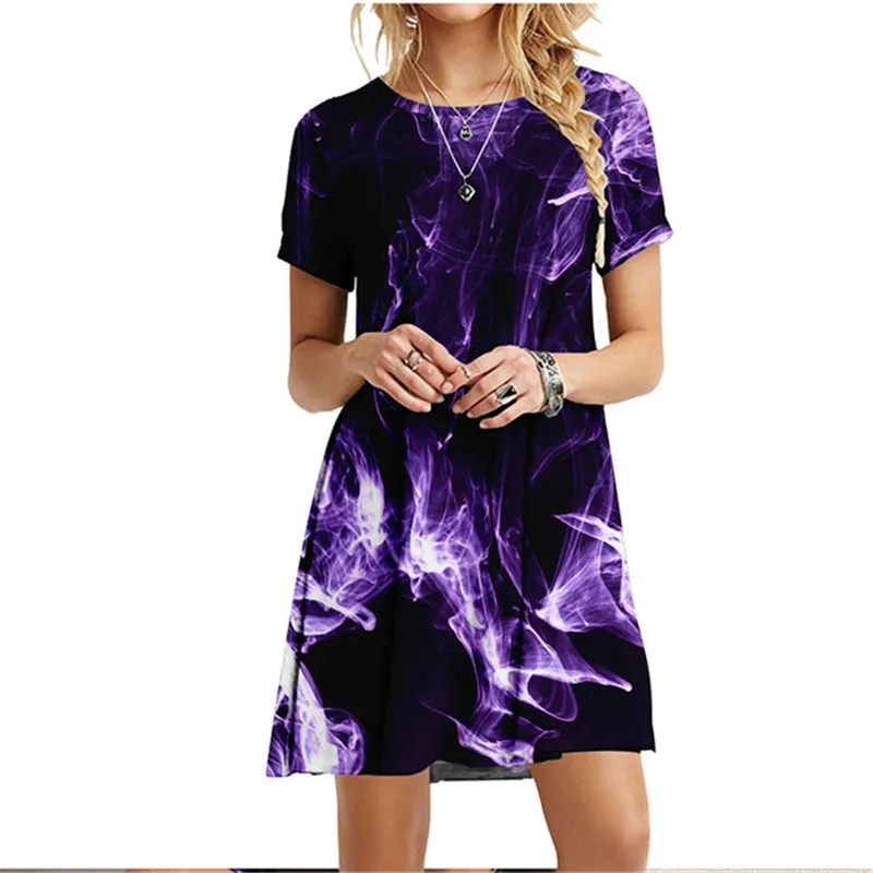 New 2022 Women Dresses 3D Flame Cloud Eruption Dress Summer Casual Short Sleeve Loose Plus Size Dress Fashion Print Clothing 6XL