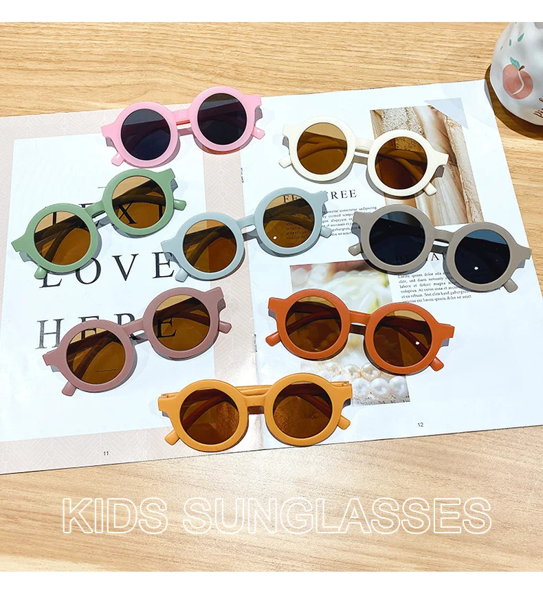Free shipping children's color round frame light PC cute small face sunglasses